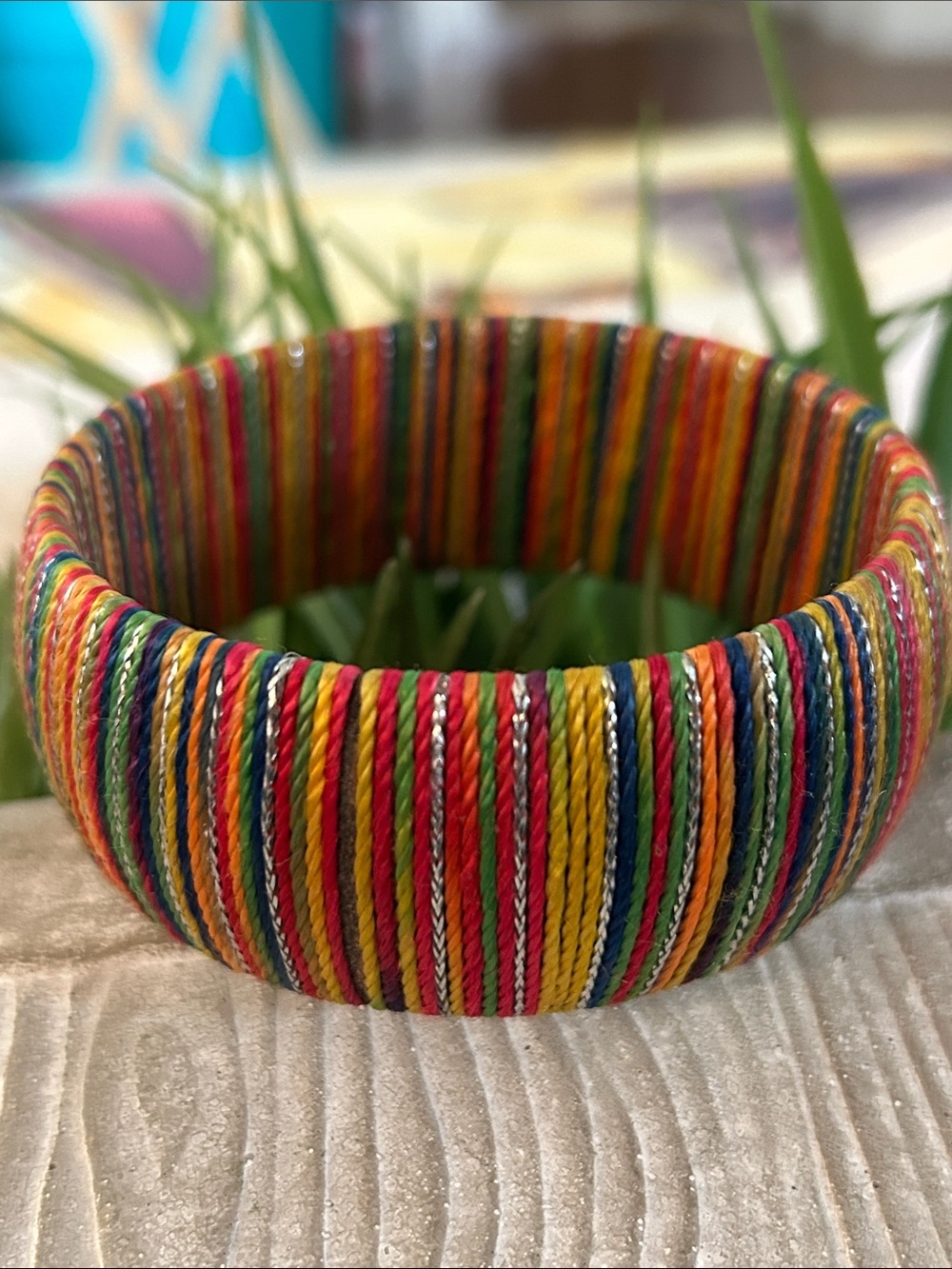 Handcrafted Multicolor Thread Wrapped Bangle Bracelet
